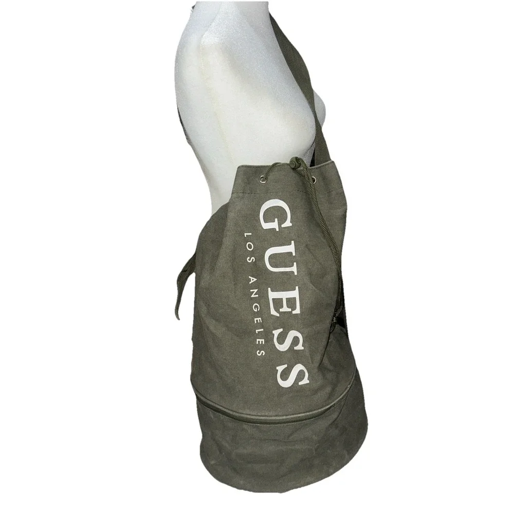 Vintage Guess Army Green Canvas Travel/Weekend Shoulder Duffel Bag (L)